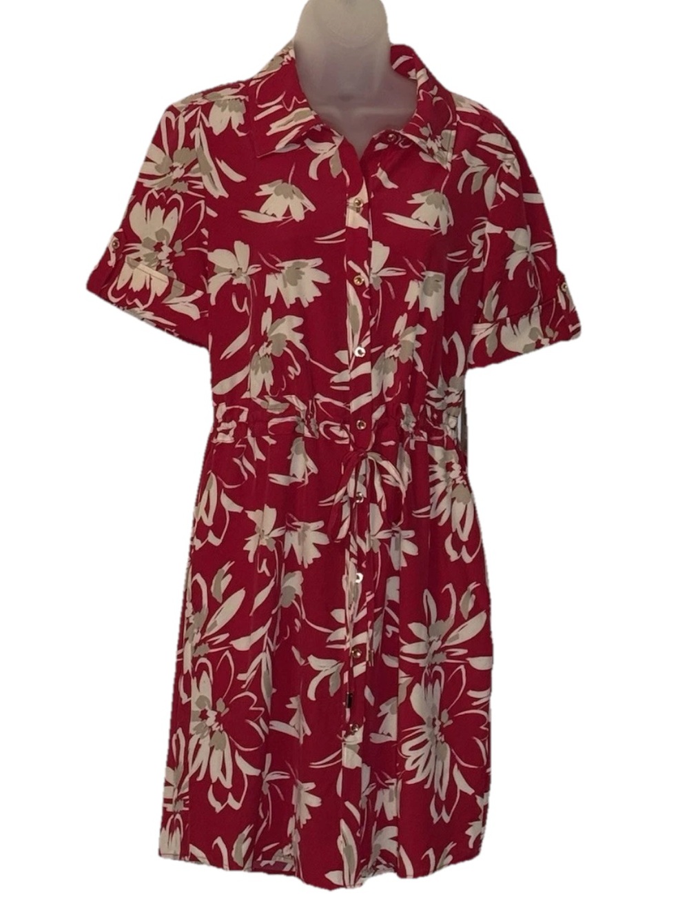 Halston Heritage Dark Pink and White Floral Midi Dress Medium